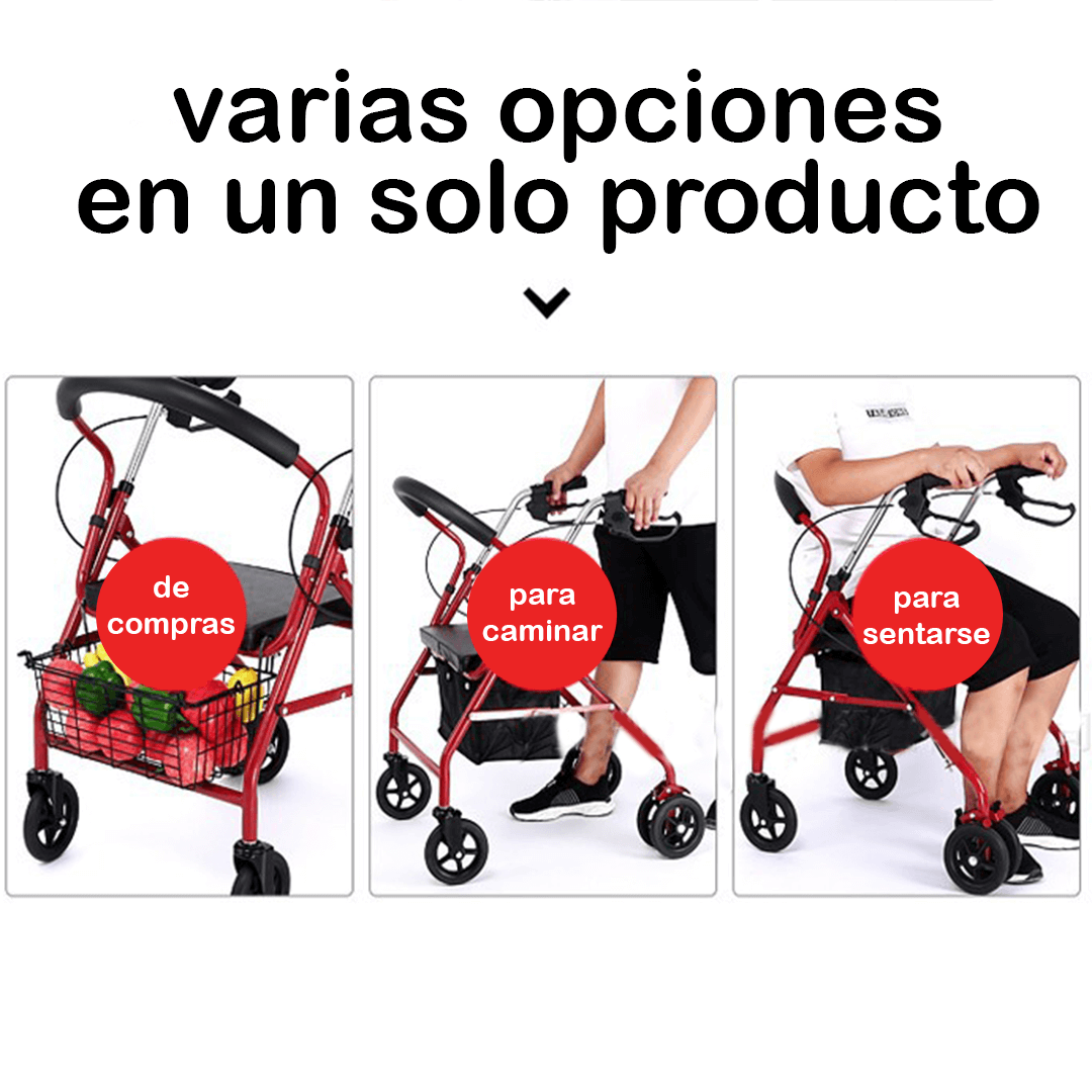 Andador Rojo Con Canasta Y Asiento